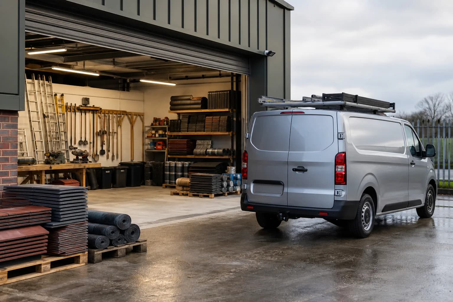Professional roofing company workspace
